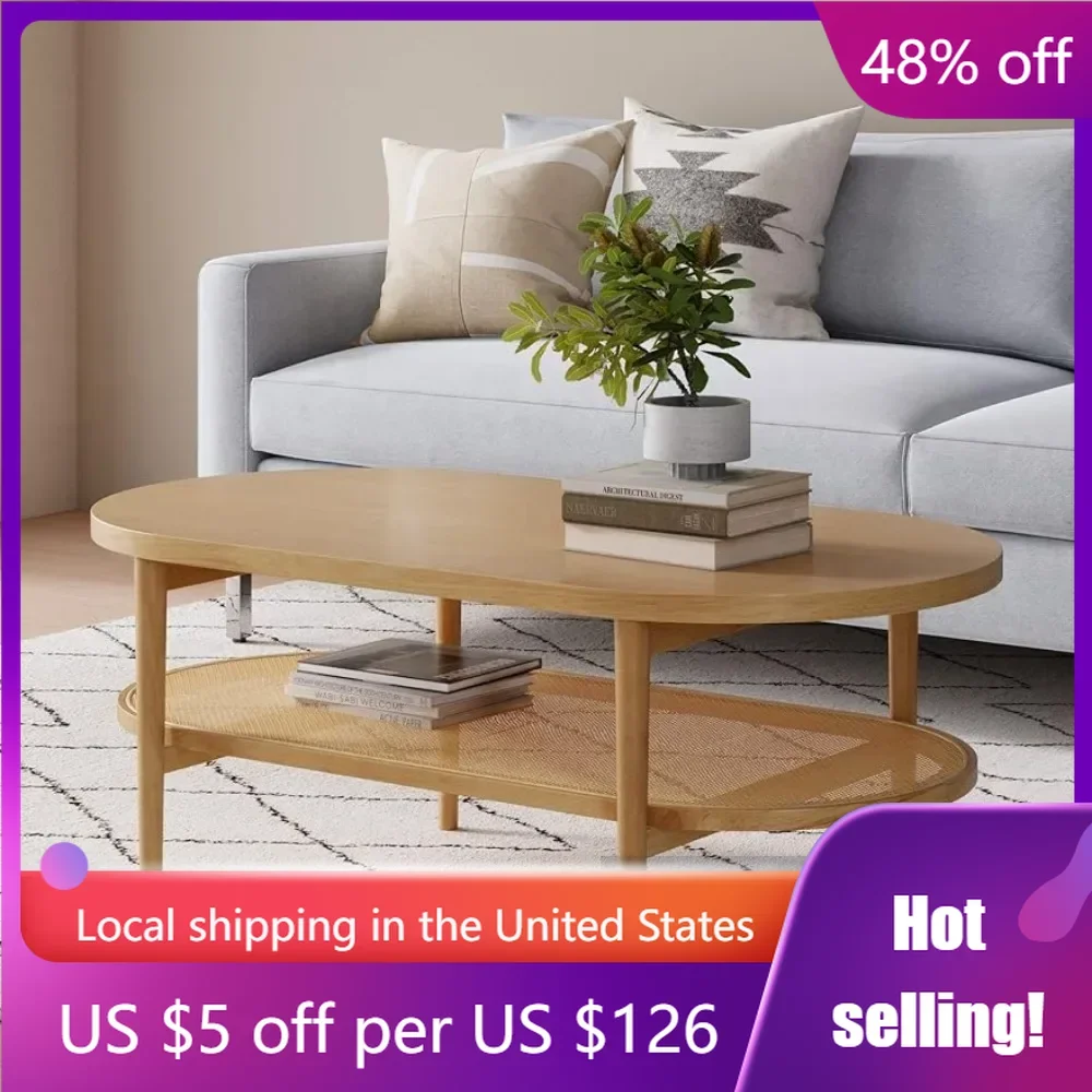 

Light Wood/Rattan Table Serving Coffee Mesas Coffee Table With Storage Shelf Furniture Living Room Furniture Tables Coffe Round