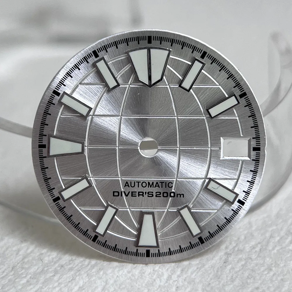 28.5mm NH35 Dial S Logo Sunburst Globe Watch Face Single Date Diver Mod Upgrade Parts