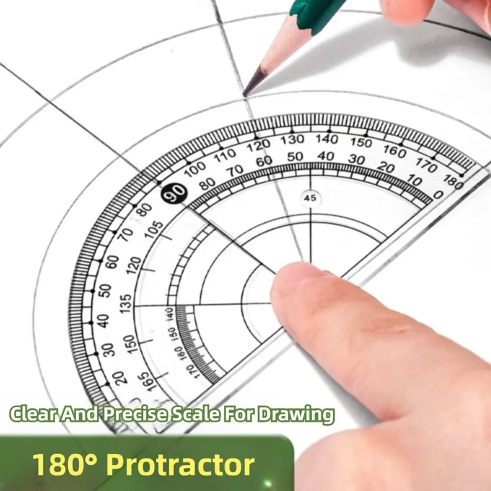 8PCS/Set Plastic Ruler Compasses Set Eraser Transparent Protractor Straight Ruler Set Square Measuring Ruler School Office