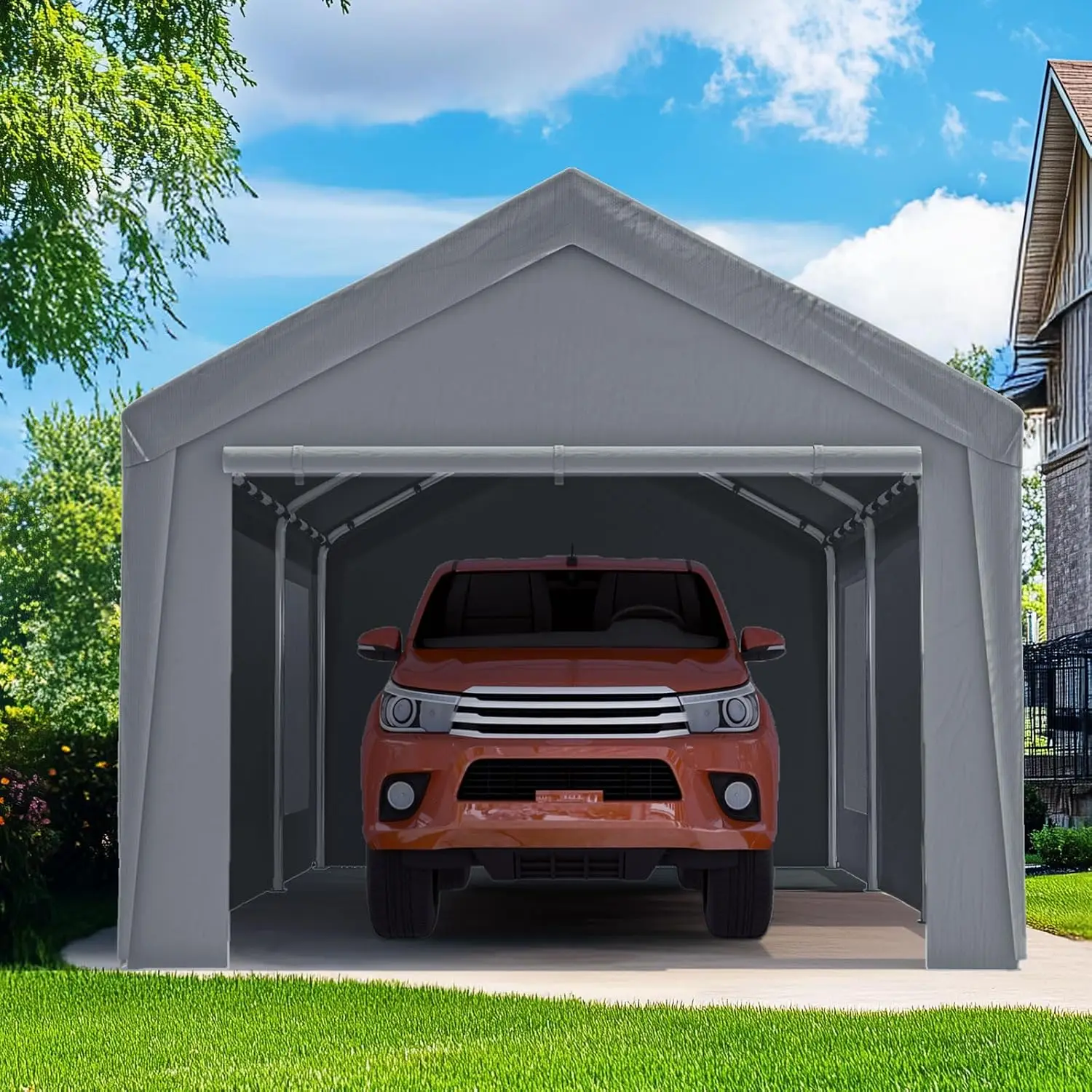 10x20FT Heavy Duty Carport, High-Strength Reinforced Galvanized Outdoor Garage Canopy Tent with Roll-up Ventilated Windows