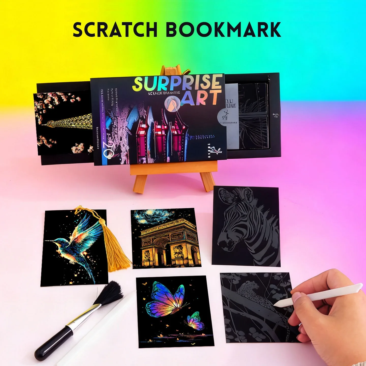 20 Pcs/Set DIY Scratch Painting Colorful Aesthetic Landmark Animal Nature Pull-out Bookmark Scratch Painting Manual Drawing Toys