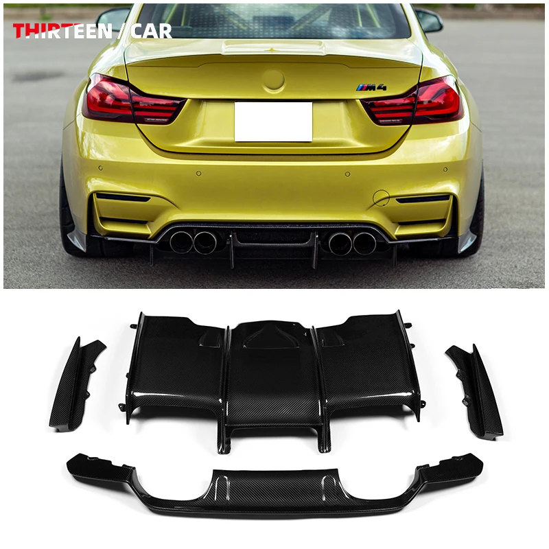 

4 шт., защитная пленка заднего бампера в стиле PSM для BMW F80 F82 M3 M4, сухой лоток заднего диффузора из углеродного волокна с боковым разветвителем