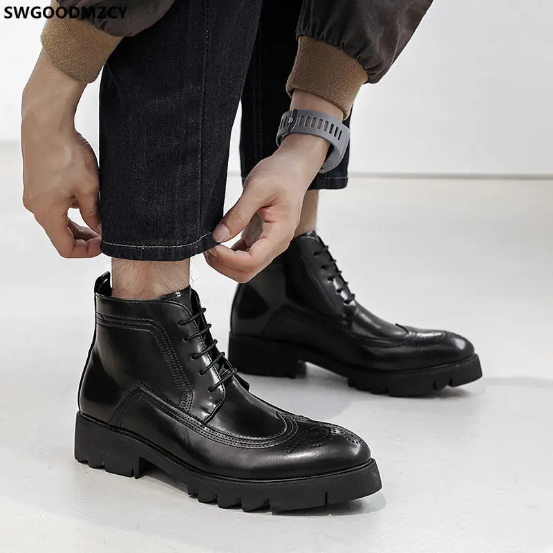 Casuales Ankle Boots for Men Leather Shoes for Men Stivali Black Boots Casual Shoes for Men Platform Boots Zapatillas De Hombre