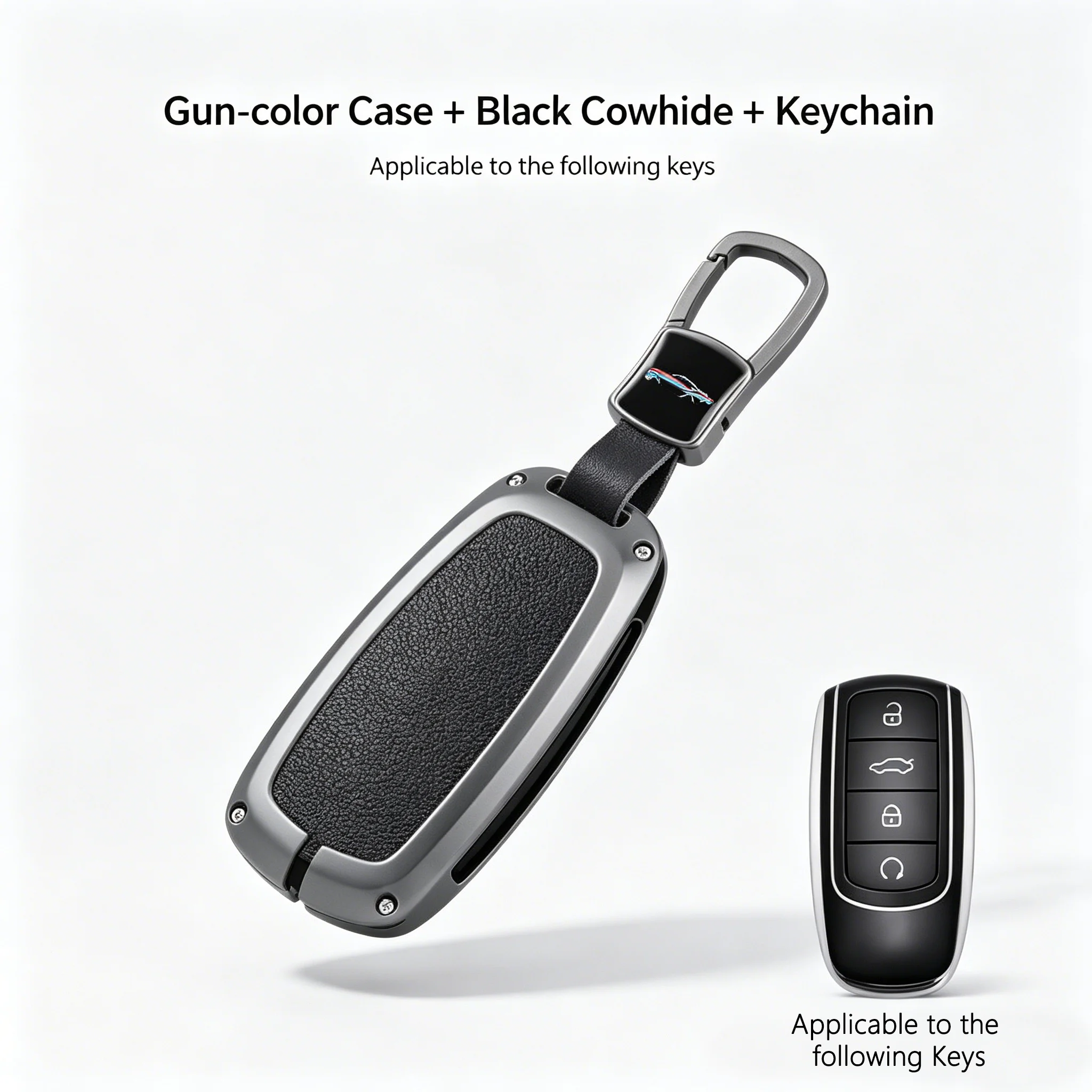 

Zinc Alloy Cowhide Key Fob Cover for Chery Tiggo 8 PRO 2024 PLUS 4-Button Smart Key Protector Case with Keychain