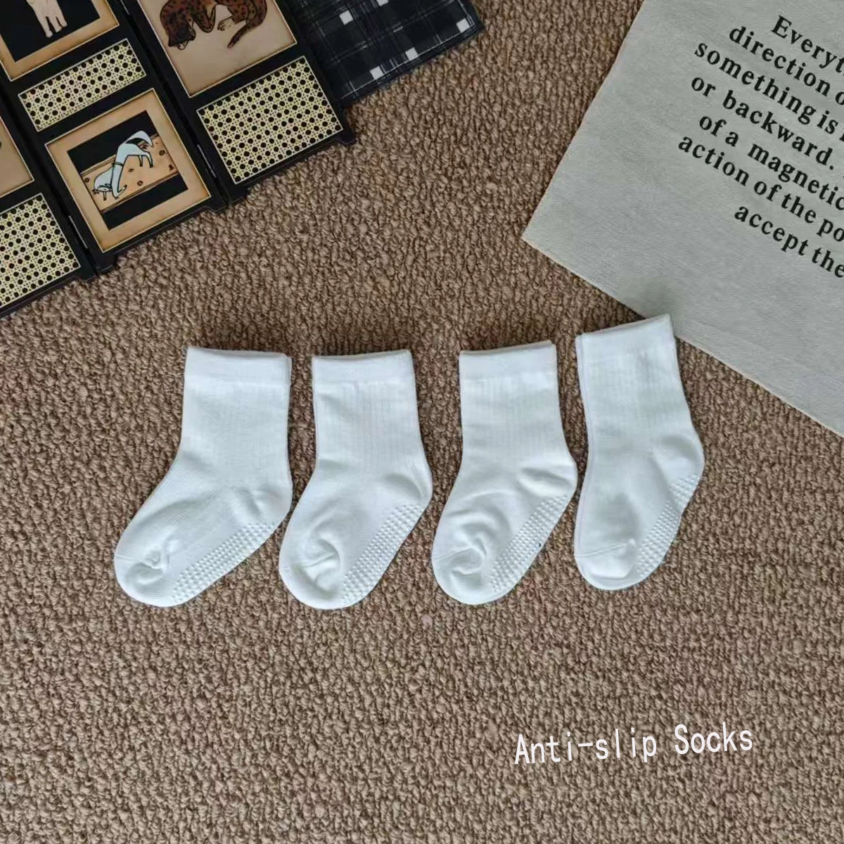 Children's Socks, Spring & Autumn Mid-Calf Pure White Anti-Slip Adhesive Floor Socks for Boys and Girls' Sports Socks
