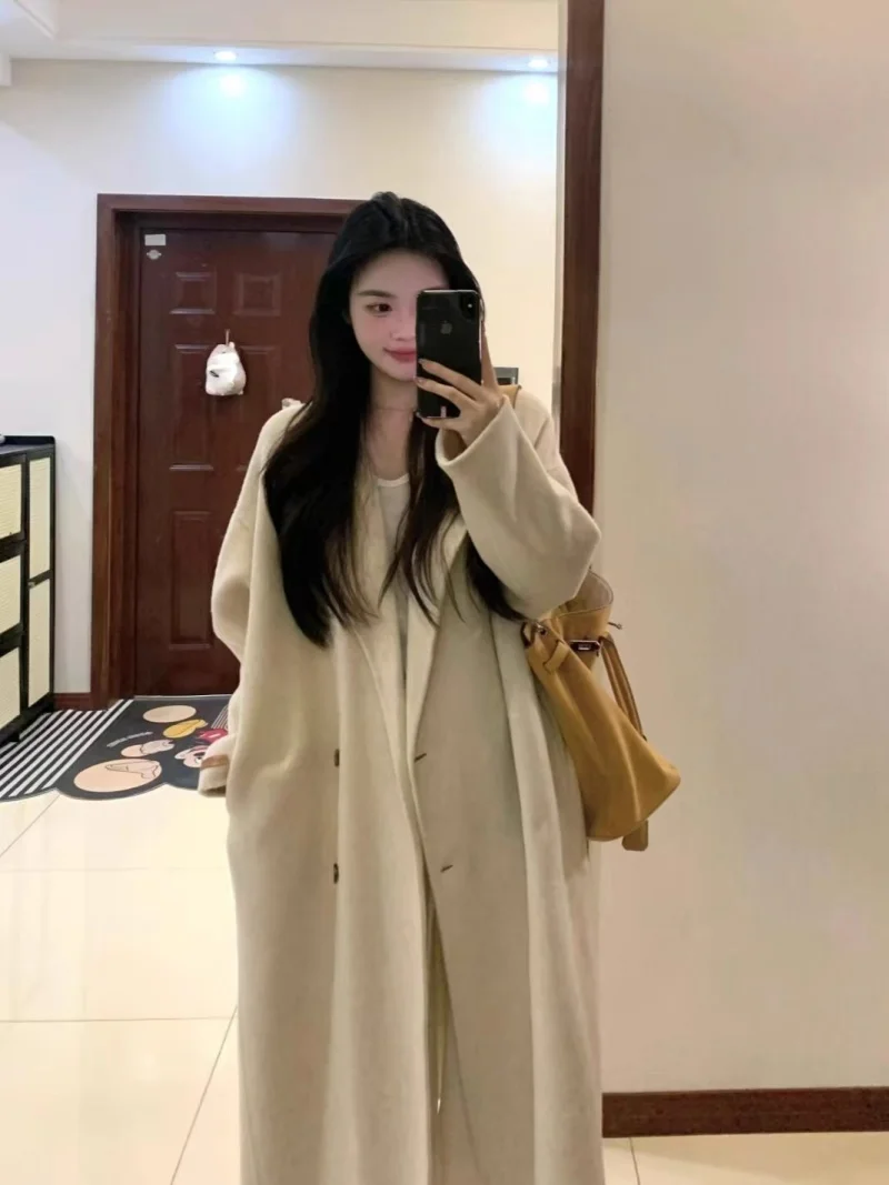 

Oat Colored Woolen Coat For Women In Autumn And Winter 2025 New High-End Style Medium And Long Korean Windbreaker Jacket w1278