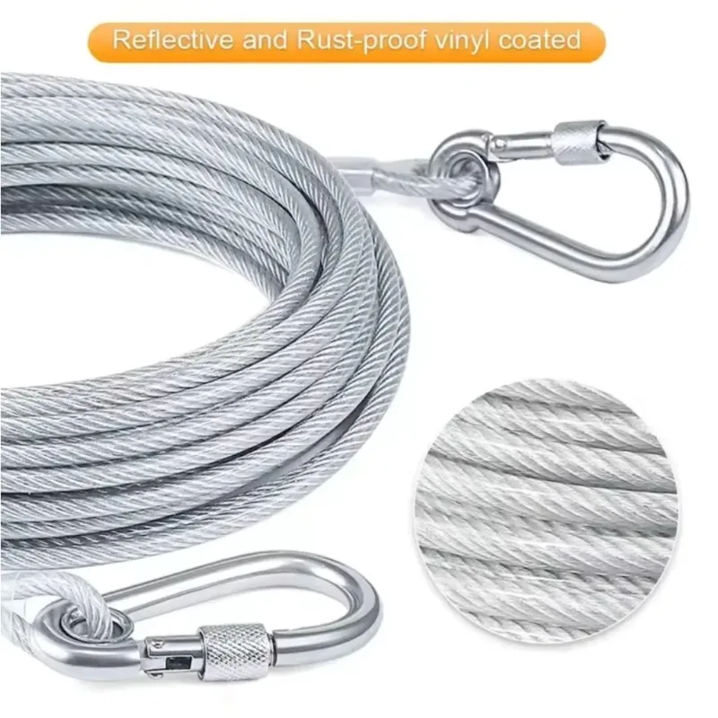 Double-Headed Dog Tie out Cable Leash with Metal Buckle Anti-Rust Steel Wire Outdoor Training Collar Durable Traction Rope Strap