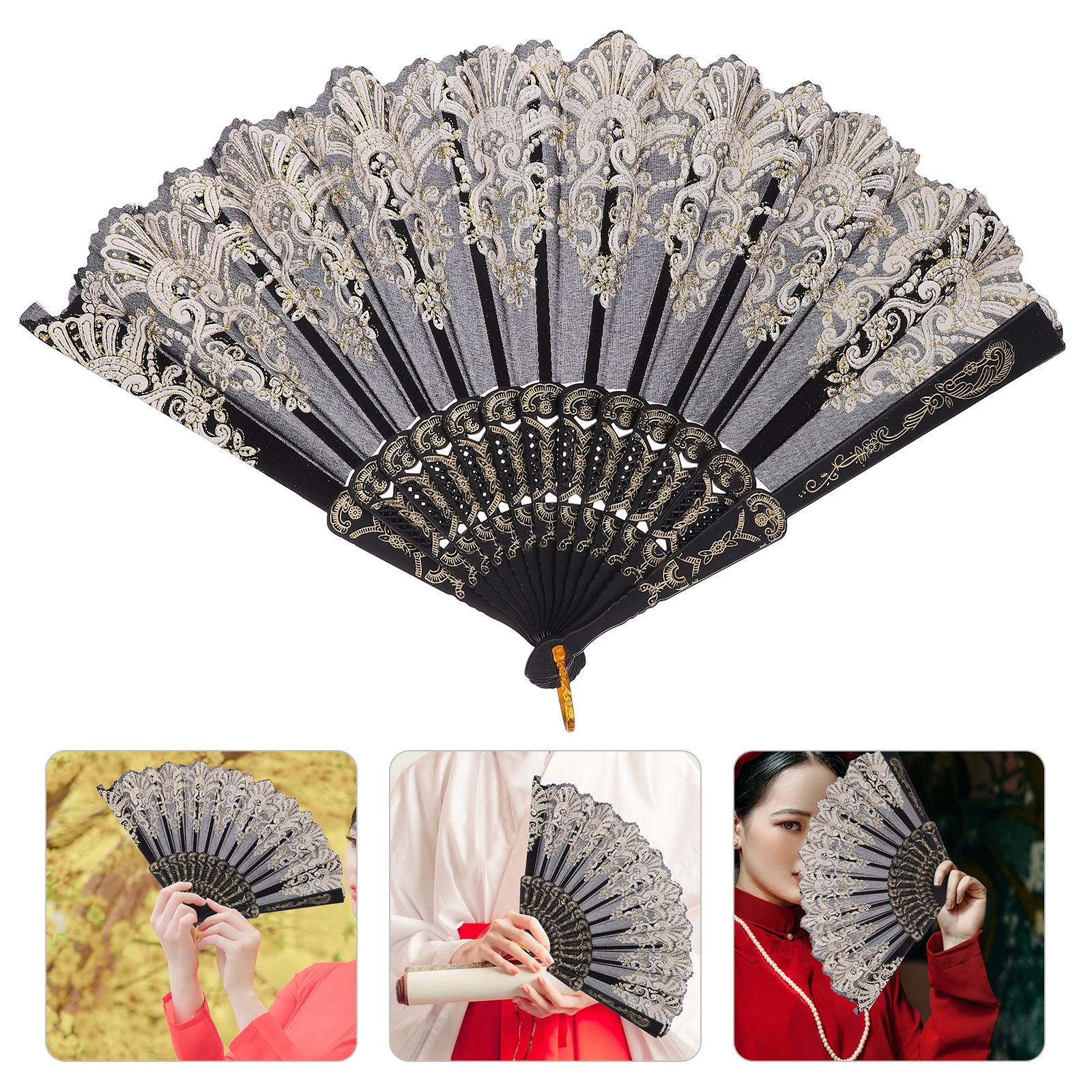 

Large Printed Chinese Folding Fan Foldable Plastic Hand Fan Vintage White Style Party Decoration Gift Chinese Folding Fans