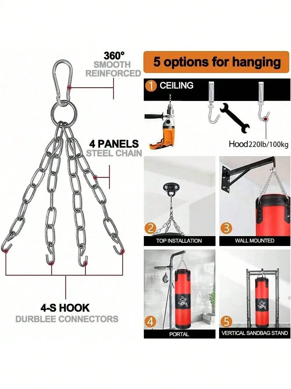 Punching Bag For Adults Unfilled Heavy Punching Bag, Boxing Bag Set With Punching Gloves, Wraps, Chain, Ceiling Hook For MMA Kickboxing Boxing Karate Muay Thai Taekwondo