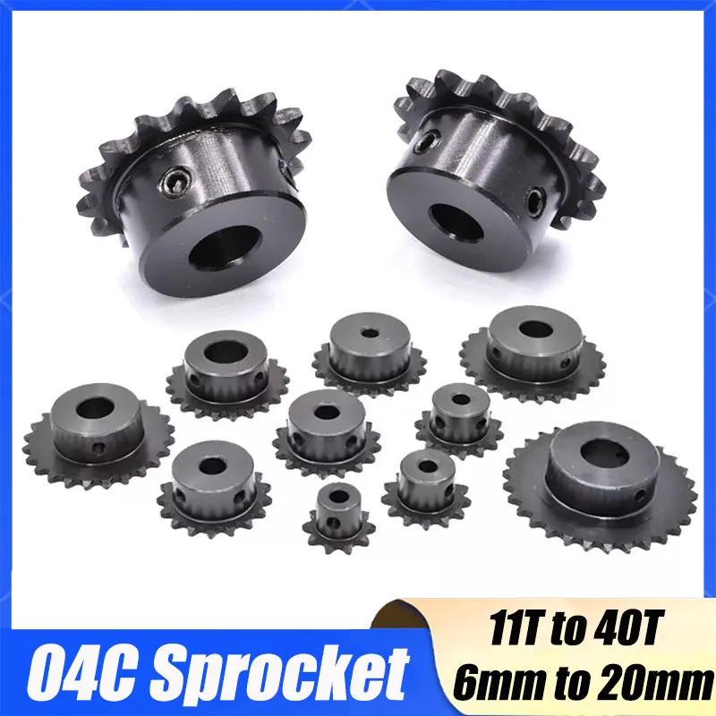 1Pcs 04C Chain Gear 45# Steel 11T to 40T Teeth Industrial Sprocket Wheel Round Bore & Keyway Bore Bore 6mm to 20mm