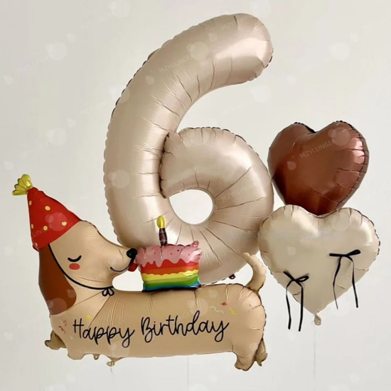 Geburtstags-Cartoon-Würstchenhund-Ballonset, herzförmiger Ballon für Geburtstagsfeiern und Jubiläen, Dekoration, Foto-Requisiten