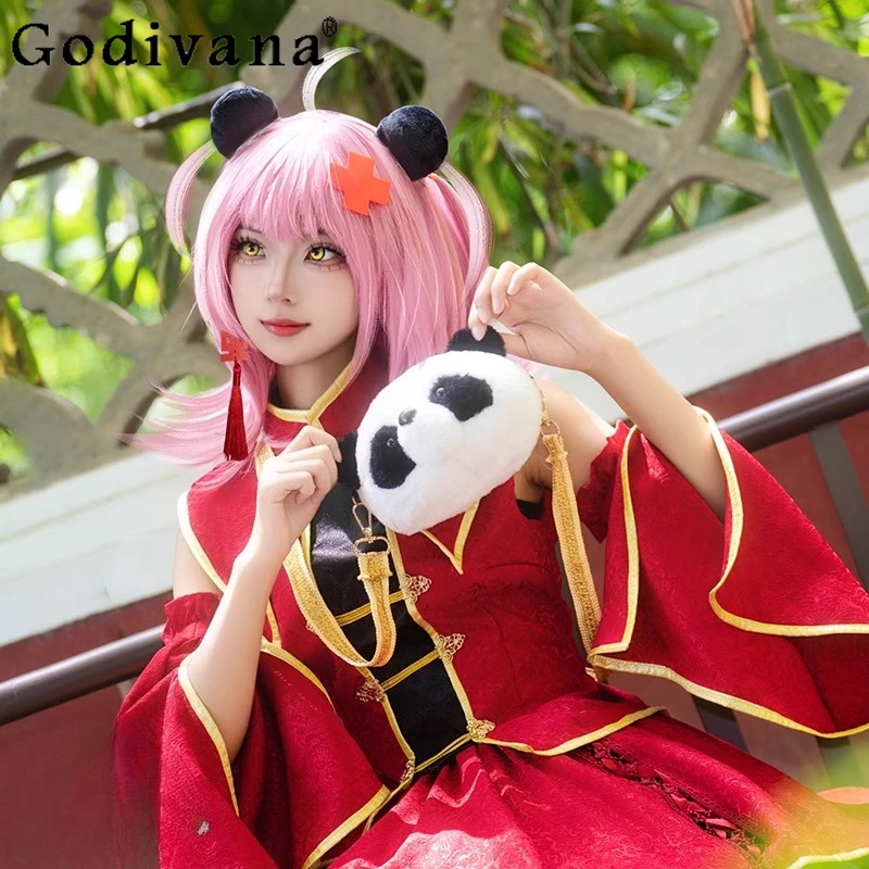 Costumi Cosplay Set gonna anime Donna Cosplay Gonna cheongsam rossa Abito Ragazze Uniformi di carnevale di Halloween Abiti da festa