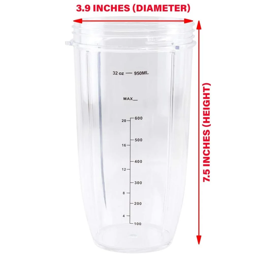 32 oz Tall Colossal Cup Replacement Part Compatible with Nutri Bullet 600W 900W Blenders NB-101B NB-101S NB-201