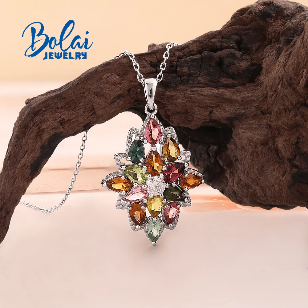 925 Sterling Silver Necklace Natural colorful tourmaline gemstone October Birthstone jewelry for women Birthday Engagement gifts