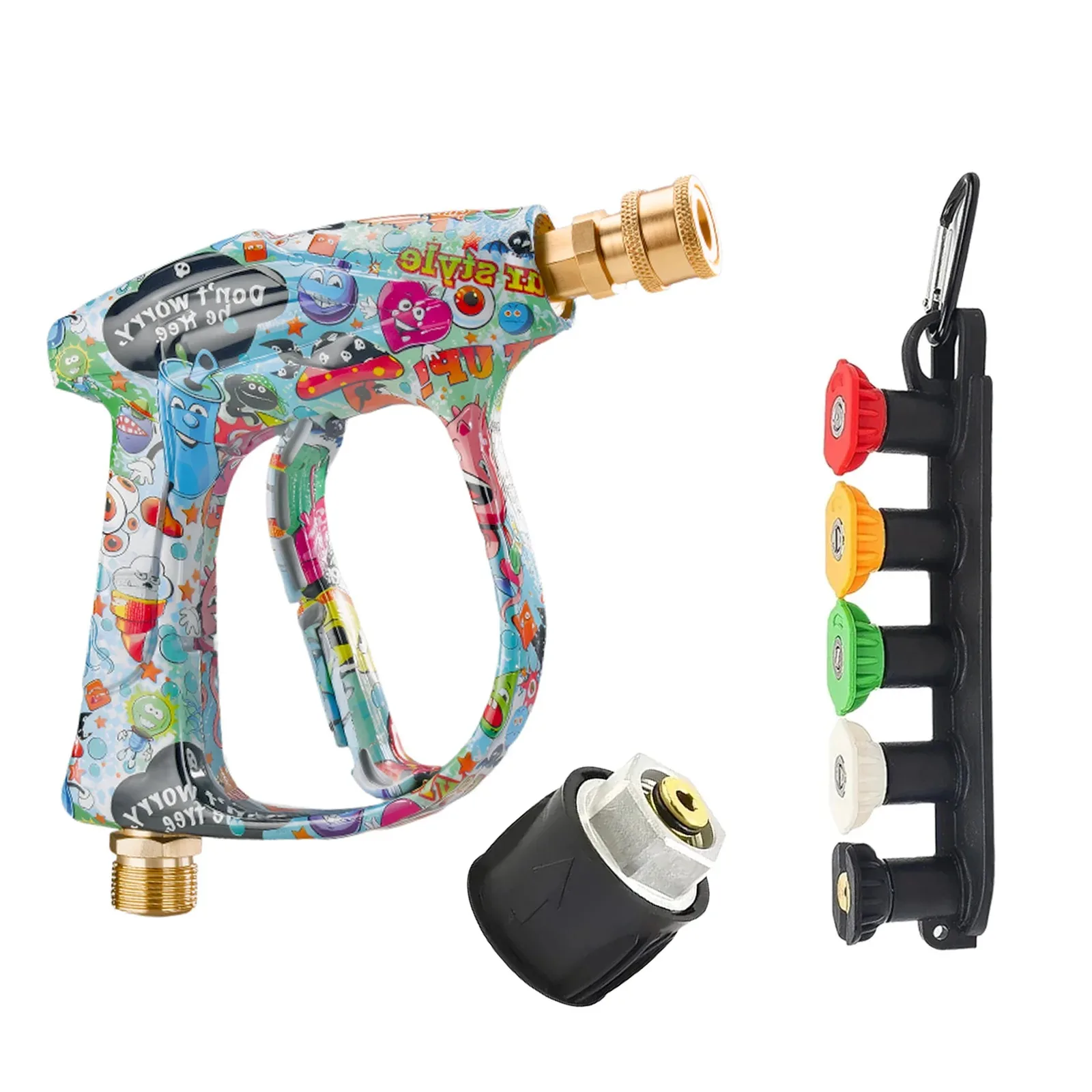 Painted High Pressure Washer Gun Kit, Complete Nozzle Set, Sturdy Storage Base & Karcher Quick Connector for Auto Detailing