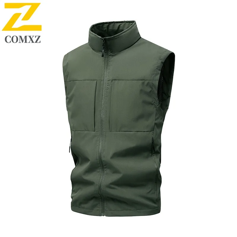 

COMXZ Men Utility Vest Spring Autumn Sleeveless Multi-Pocket Workwear Casual Streetwear Loose Fit Waistcoat Outdoor Sports Coat