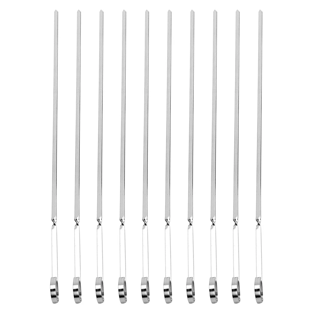

10Pcs Flat Stainless Steel Barbecue Skewers Reusable Thickened Bbq Grilling Sticks for Meat Vegetables Outdoor