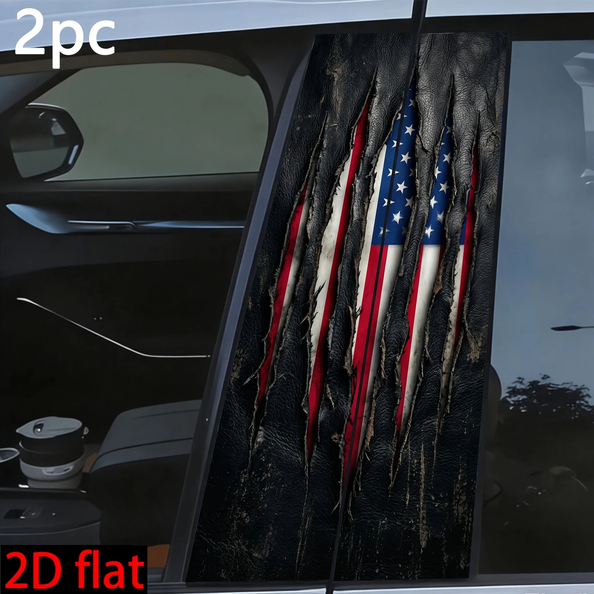 Ripped Realistic American Flag Car B Pillar Stickers Set Of 2 25x50cm Each