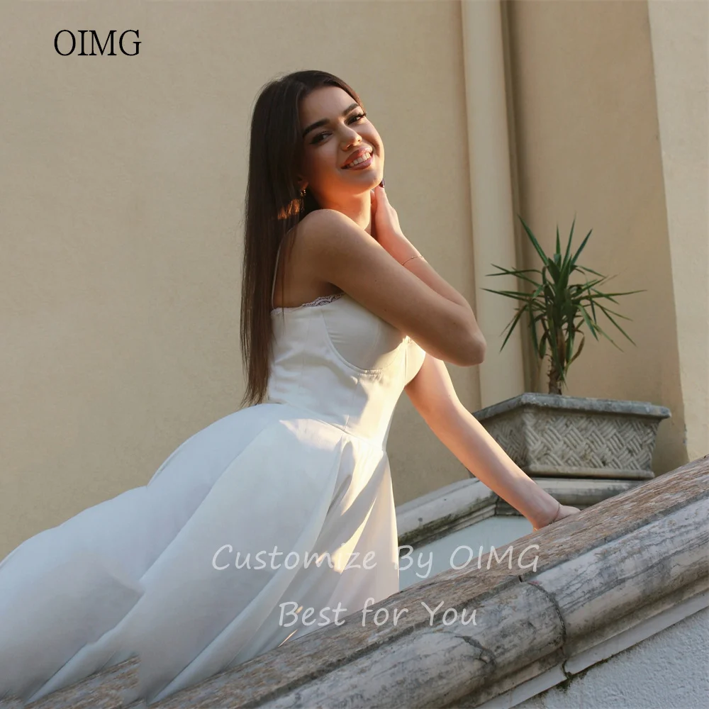 OIMG Simple Ivory A-line Prom Gowns Spaghetti Strap Formal Party Gown Ankle Length Evening Dress vestidos de fiesta Customized