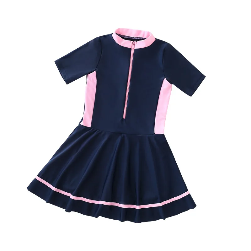 Girls Swimwear 2026 New Korean Solid Color One-Piece Swimsuit Conservative Bathing Suit for Teenager Student Swimming Dress - view 4