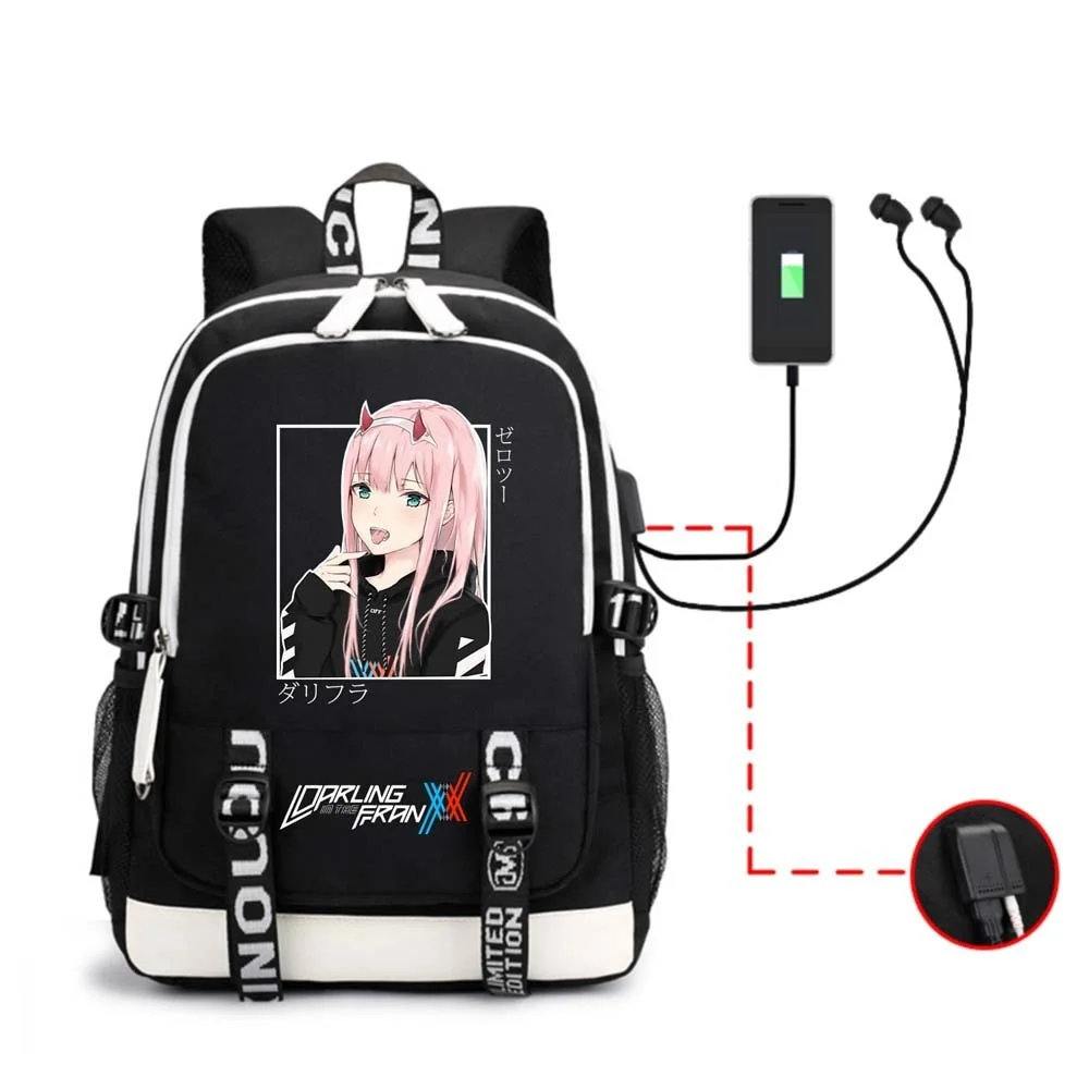 Zero Two Backpack Anime Darling In The Franxx Plus Ultra Multifunction USB Charging Laptop Japanese Shoulder Unisex Travel Bags