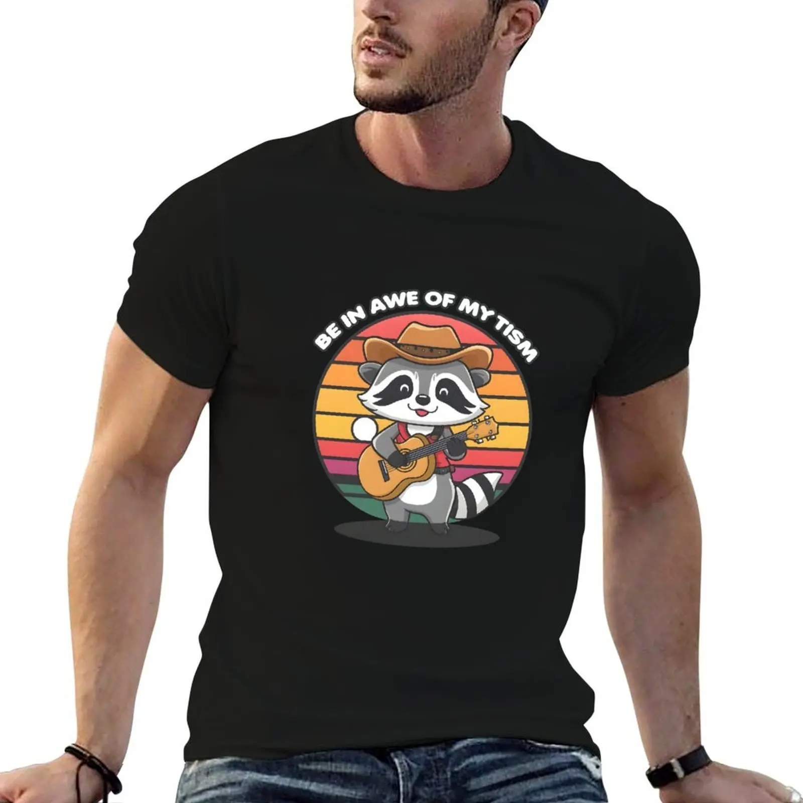 Be In Awe Of My Tism Retro Cowboy Raccoon T-Shirt Dry Fit Chemise athlétique à manches courtes
