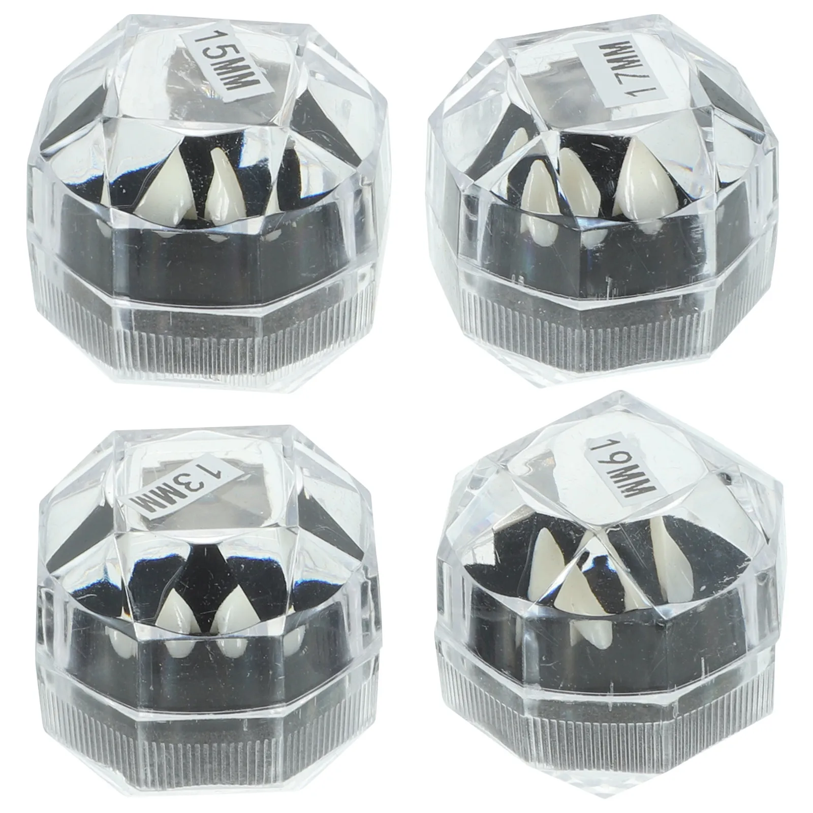 

4 пары прозрачных клыков вампира из смолы, зубы для костюма, реквизит для вечеринки на Хэллоуин, 13 мм, 15 мм, 17 мм, 19 мм, реалистичные, унисекс, клыки волка