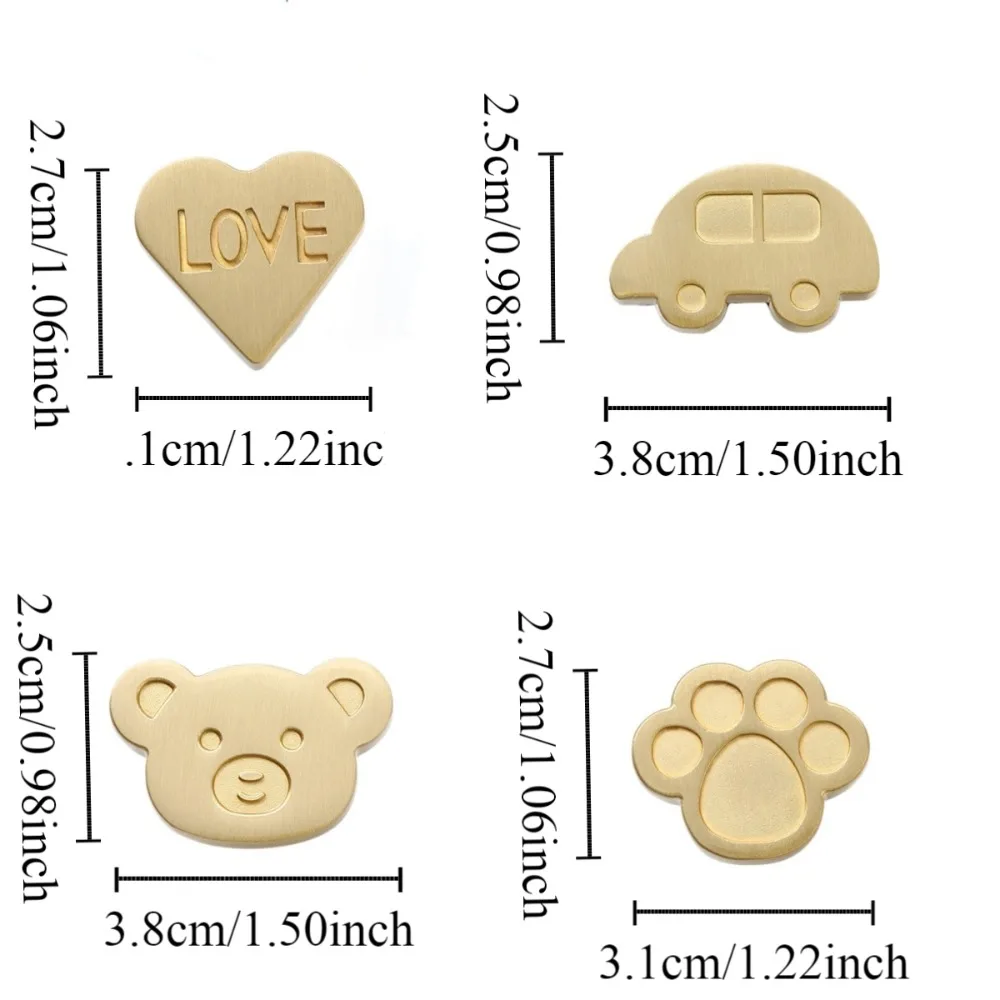 Brass Cartoon Door Handles Heart-shaped Cat\'s Paw Bear Furniture Handles Decoration Cupboard Cabinets Drawers Knobs Bedroom