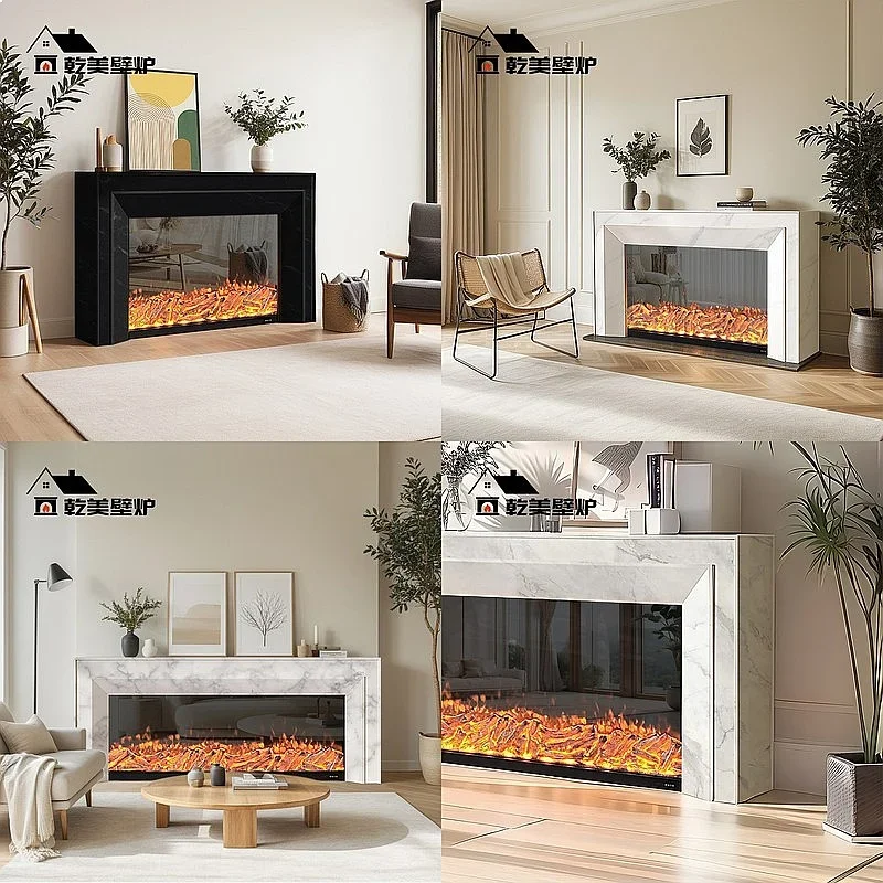 BJ French Fireplace Decor Cabinet Simulated Flame Electric Heater Living Room Simple Marble Grain Wooden Console