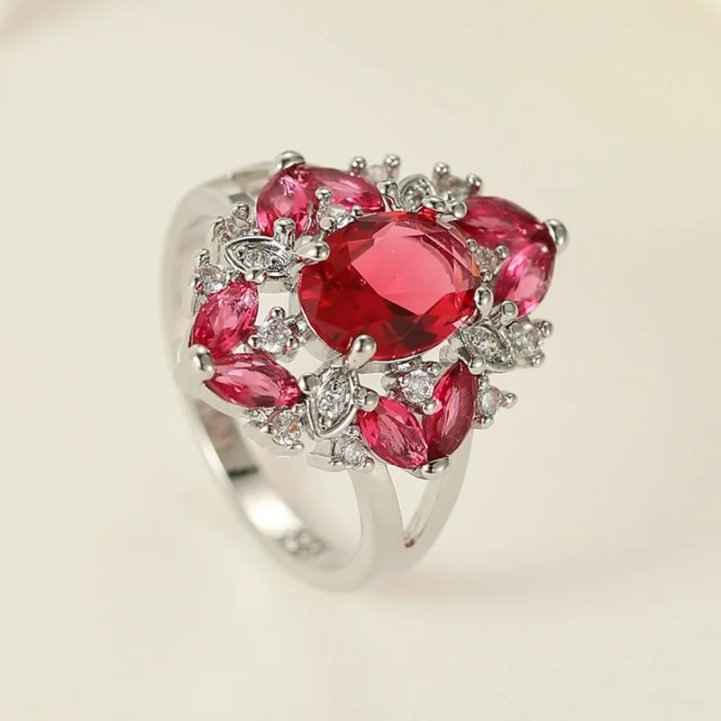 2026 New Flower Inlaid Translucent High-end Zircon Ring, High-end Banquet Fashion, Exquisite Light Luxury Jewelry