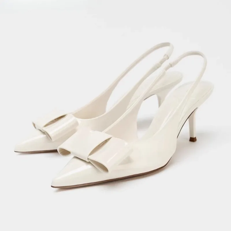 

Luxury Designer Elegant Heels Women Sexy Pointed Toe Bowknot Design Backless Mules Sandals Fashion Brand Office Pumps for Ladies
