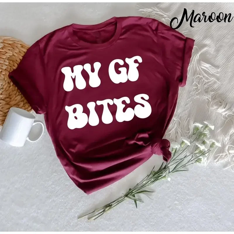My GF Bites T Shirt Funny Girlfriend Boyfriend Retro For Man Valentine's