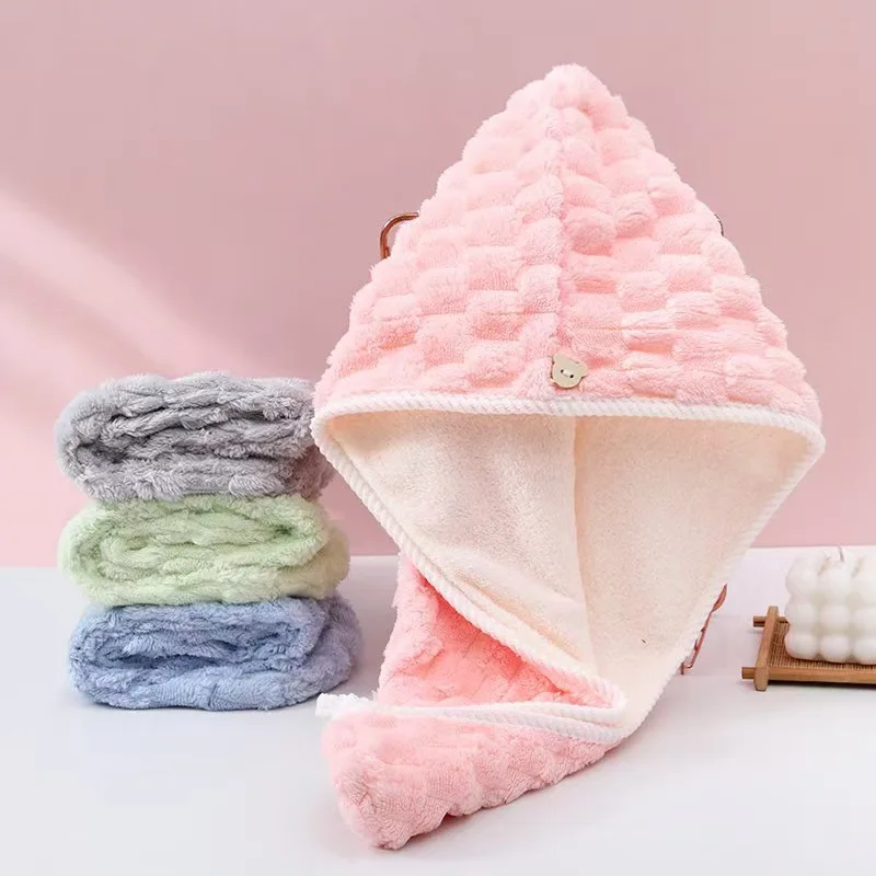 Home Bathroom Coral Fleece Dry Hair Cap Super Absorbent Quick Drying Soft Thick Non Shedding Lazy Wrapped Dry Hair Towel