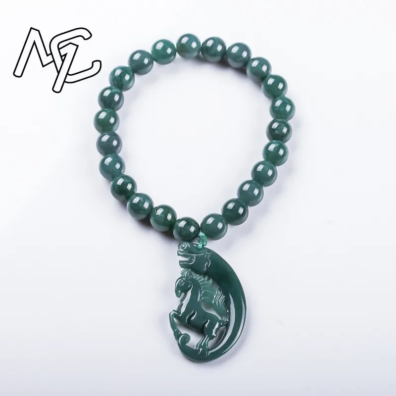 Natural Jadeite Blue Water Zodiac Horse Beads Hand Knitting Bracelet Luxury Jewelry Fashion Jewelry Charms Gift Certificate - view 5