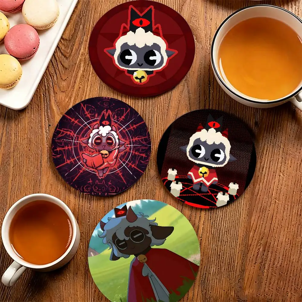 C-Cult of the Lamb Wooden Cup Mat Cappuccino Vodka Juice Water Coaster for Flower Shop