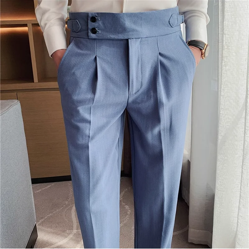 

Naples High Waisted Stripe Suit Pants 2025 Men Elegant Slim Fit Business Office Trousers Formal Wedding Social Casual Dress Pant