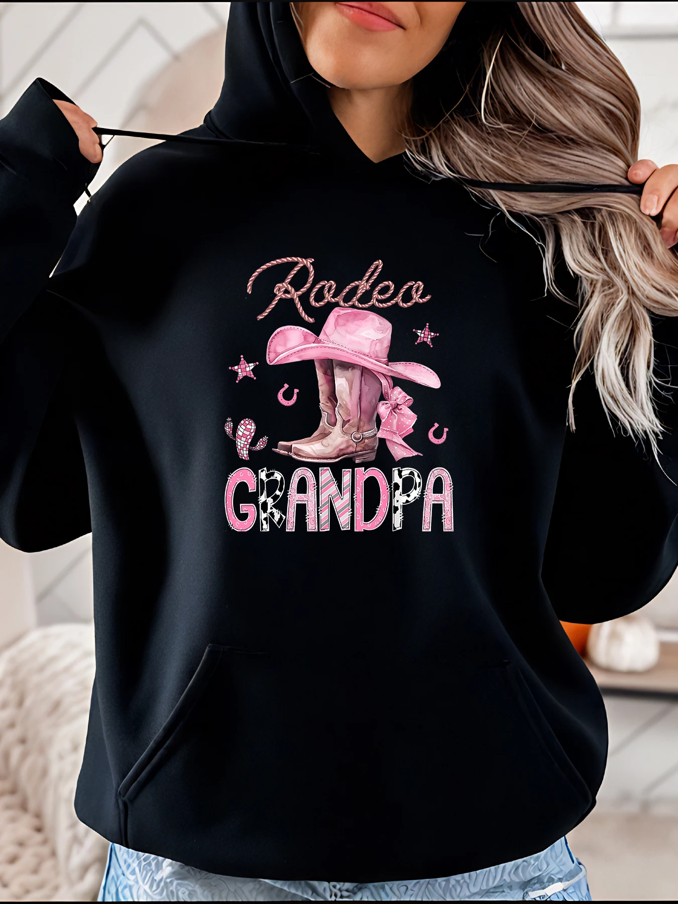 

Розовая ковбойская шляпа Rodeo Grandpa, сапоги, толстовка с капюшоном, женская толстовка с рисунком в стиле вестерн, повседневная осенне-зимняя одежда для любителей пастушек