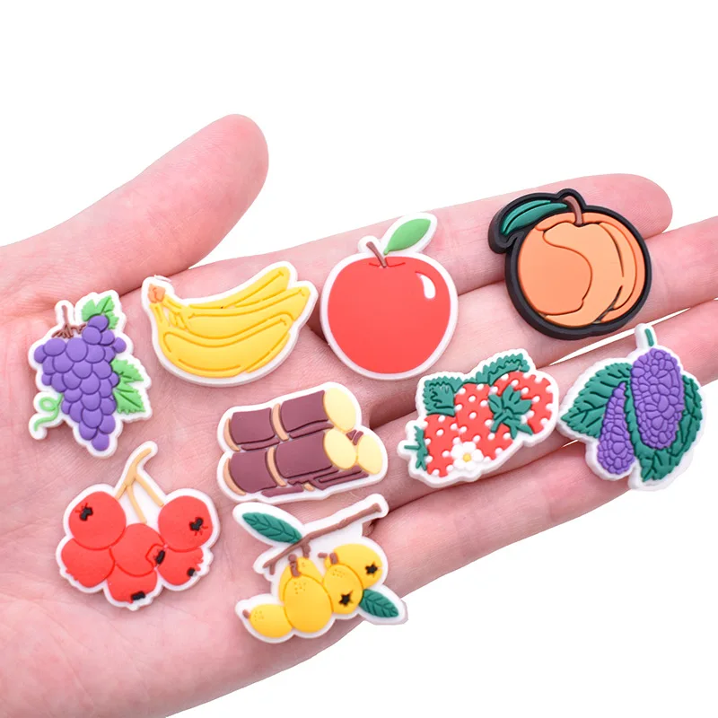 PVC fruit characters avocado apple pear apricot banana pineapple mango plum watermelon peace grape shoe buckle charms accessorie