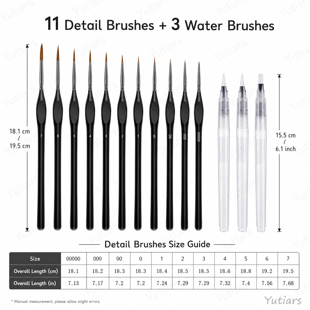 14pcs Detail Paint Brush Set with Water Brush Pens, Fine Liner Brushes for Watercolor Acrylic Oil Painting Nail Art Miniature