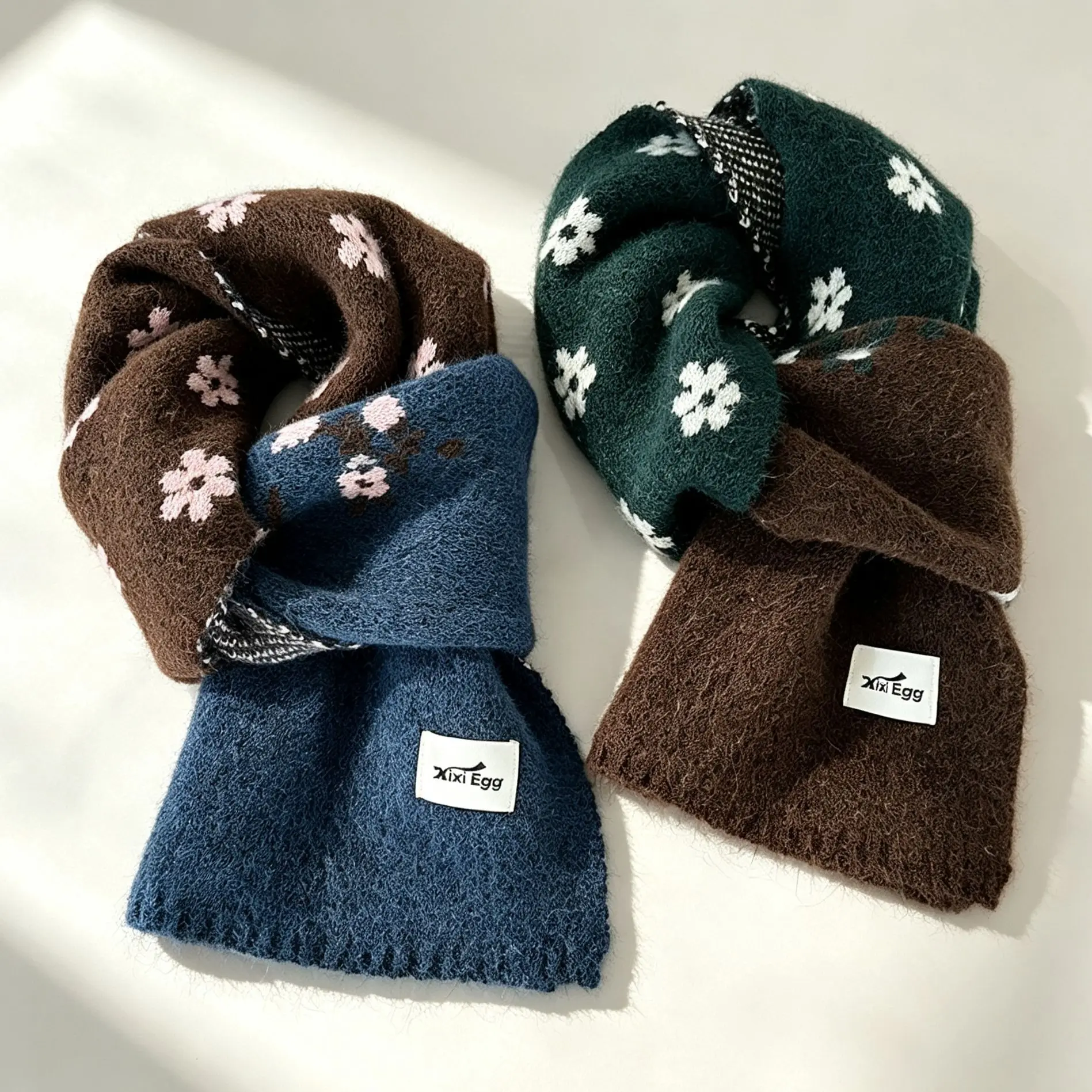 Versatile wool knitted scarf thickened contrasting color shawl women's autumn and winter advanced warm and windproof scarf