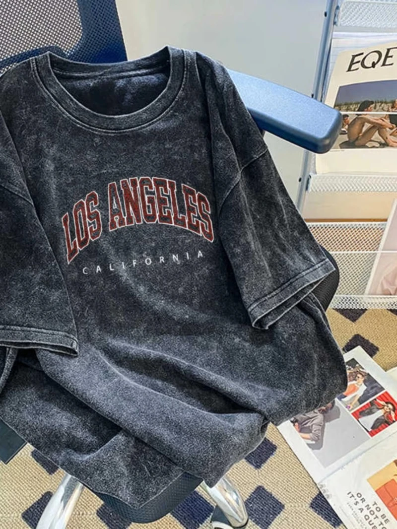 

Американская винтажная футболка из Faded Pure Cotton ort Sve, женская летняя модная футболка в стиле ретро, большие размеры, модный топ в Корейском стиле, свободная посадка, новинка 2025, футболка