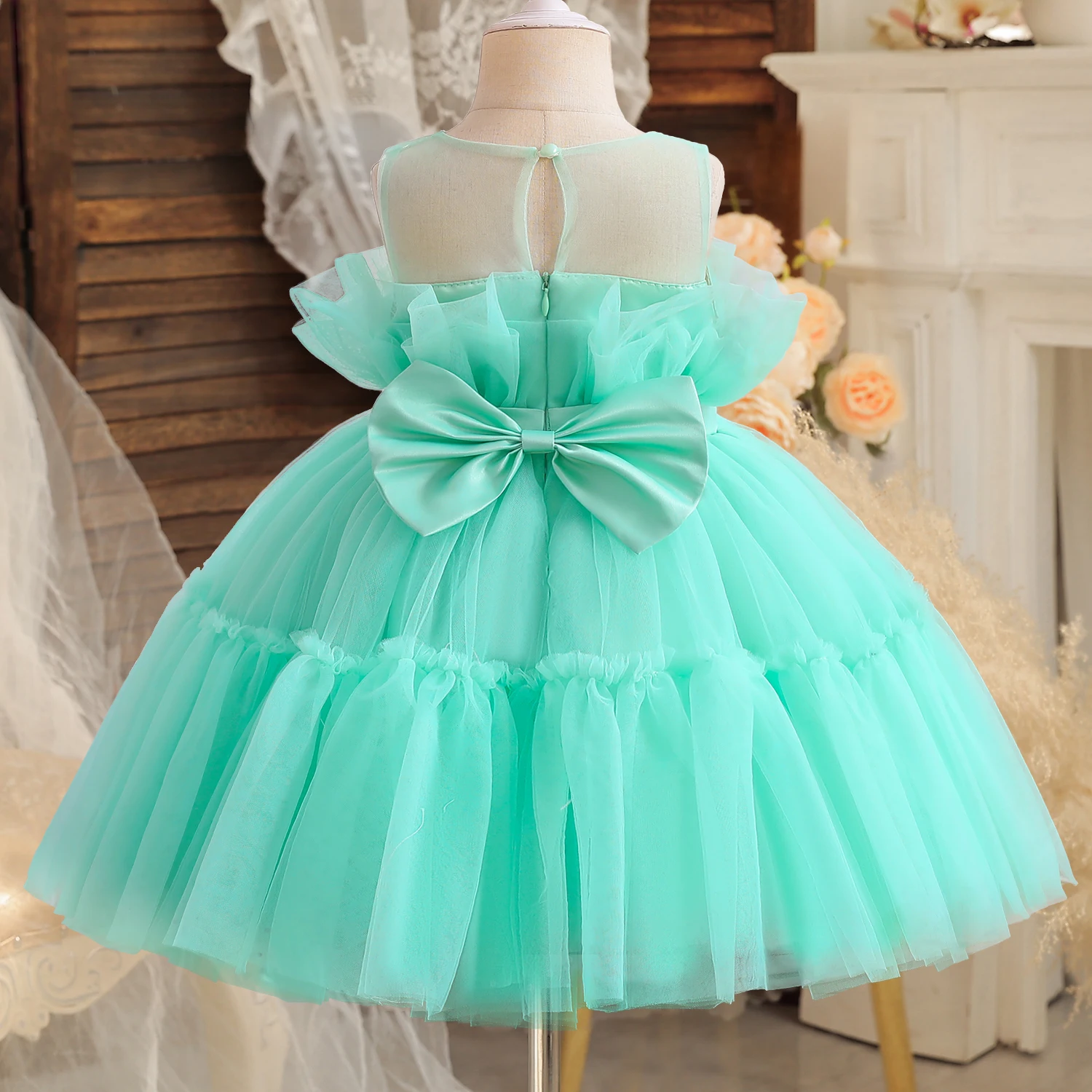 Newborn Infant Dress Sleeveless Breathable Puffy Solid Mesh Baby Girls Party Dresses 1-5 Years Kids Wedding Princess Dress