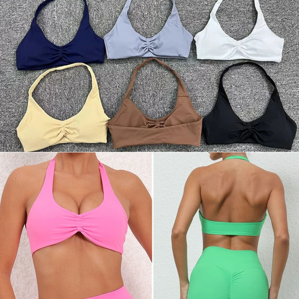 2025 Solid Pad Nylon Fitness High Impact Running Sports Bras Women Quick Dry Crop Top Yoga Push Up Workout Running Vest