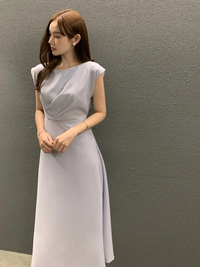Elegant Long Dress Women's Fragrance Pleated Design Waist Cinching Slimming Korean Style Spring Autumn Winter Casual Wear