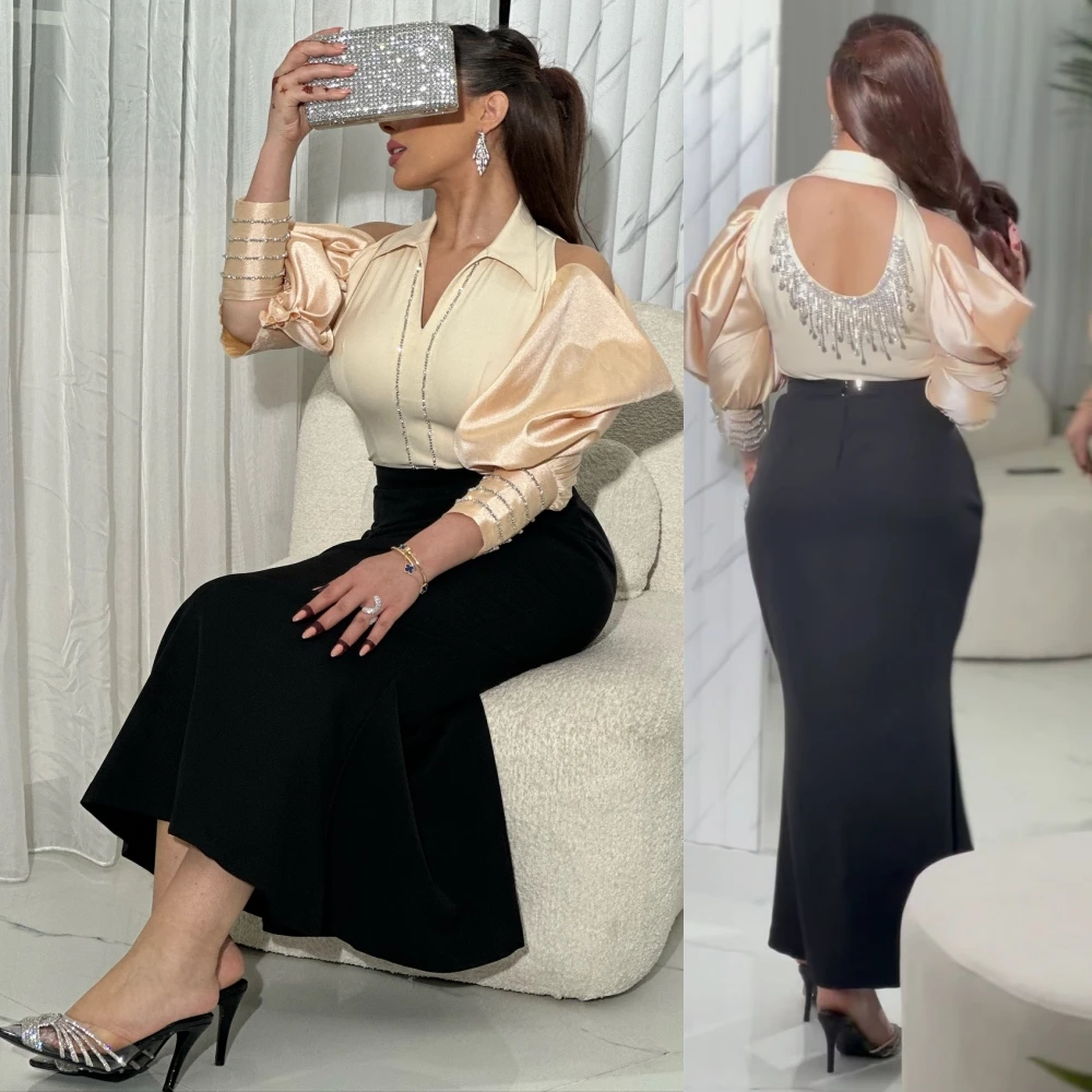 Jiayigong V-Neck Midi Vestidos com borla e Beading, Bainha Dia dos Namorados, Ocasião sob medida, Arábia Saudita Bainha