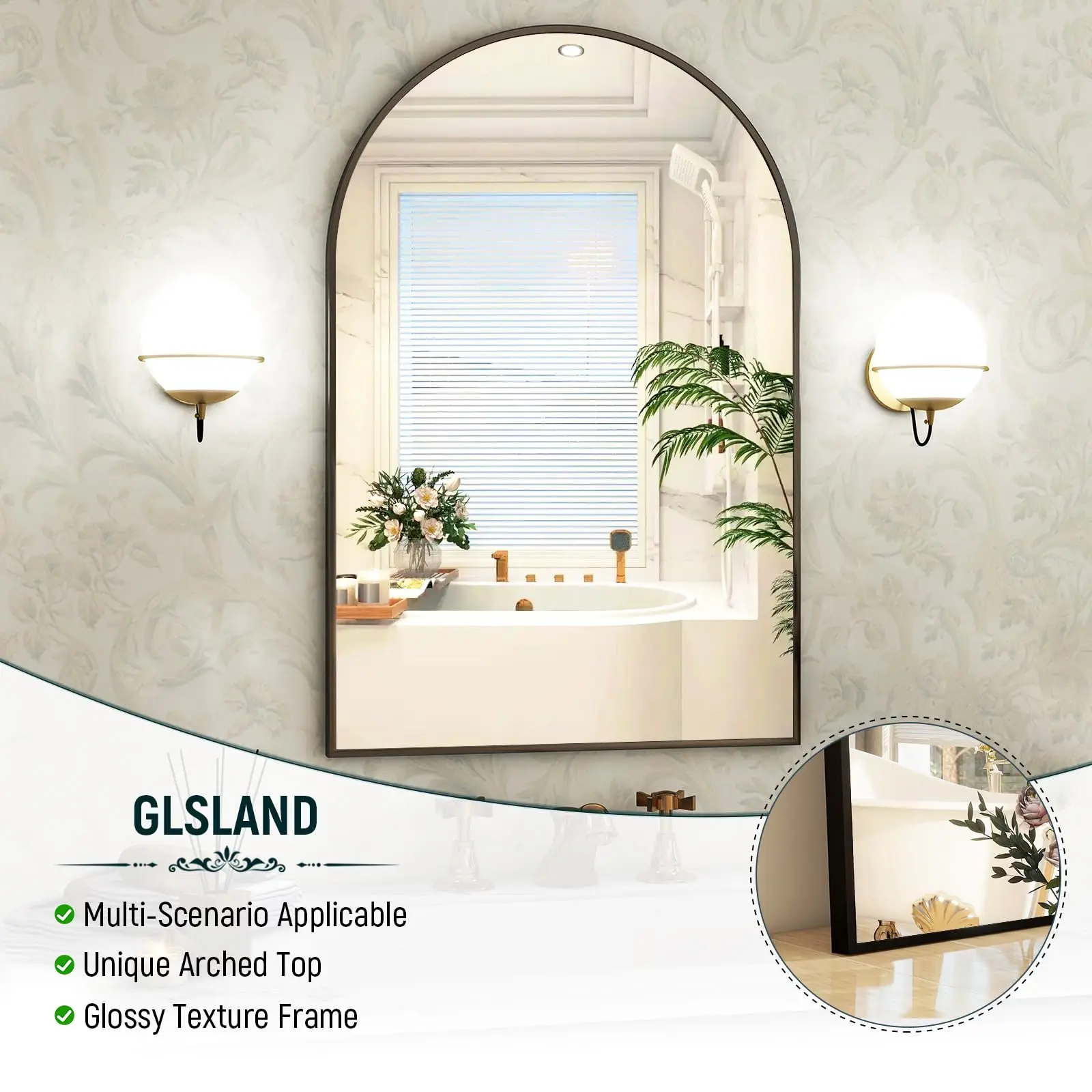 26x38 inch Arch Bathroom Mirror - Arched Bathroom Mirror/Wall Mounted Vanity Mirror - Arch Metal Frame Wall Mirror for Bathroom