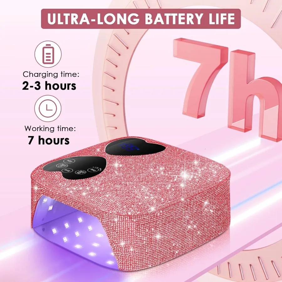 UV LED Nail Lamp Cordless 80W Rechargeable UV Light for Gel Nails with 5 Timers Mirror Base Professional Gel Light Dryer Sparkl