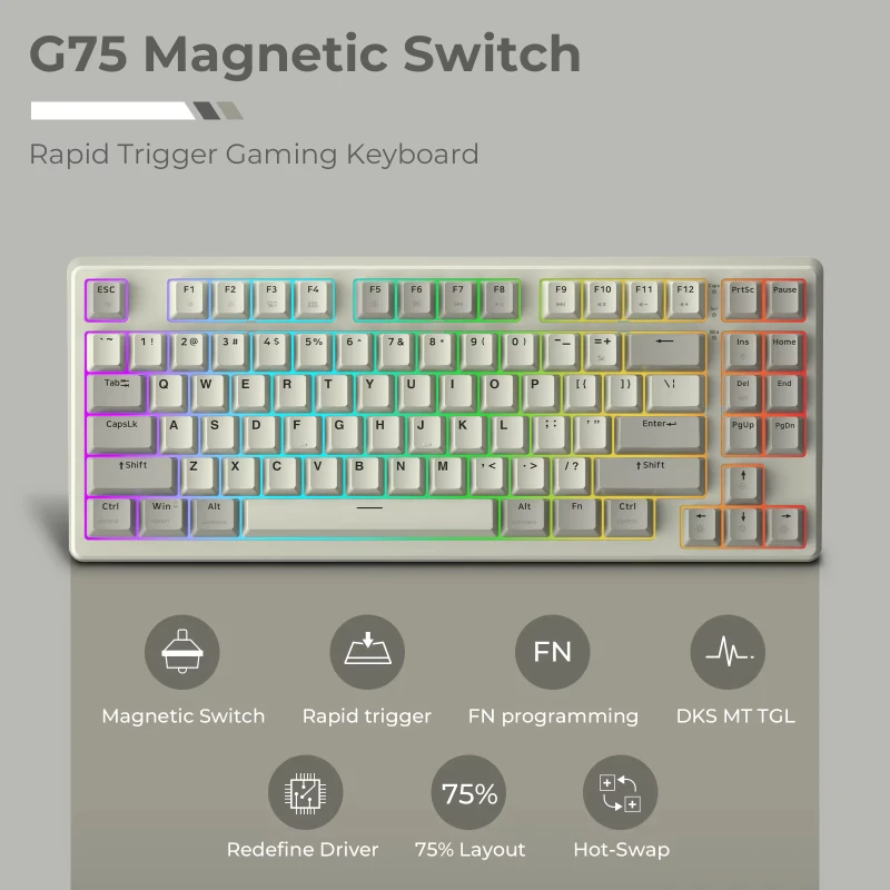 

XVX G75 Magnetic Keyboard Hyper-Fast Actuation Dedicated Magnetic Switch Actuation Point Adjustable 8K Hz Polling Rate Black