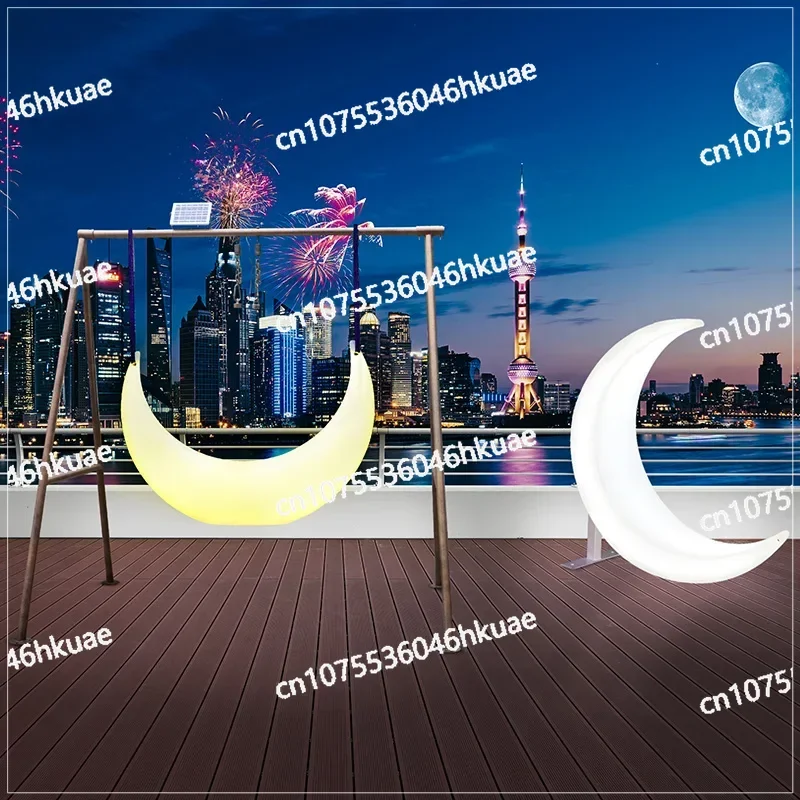 كرسي هزاز، كرسي معلق خارجي على شكل قمر هزاز مضيء لتزيين الزفاف، #4