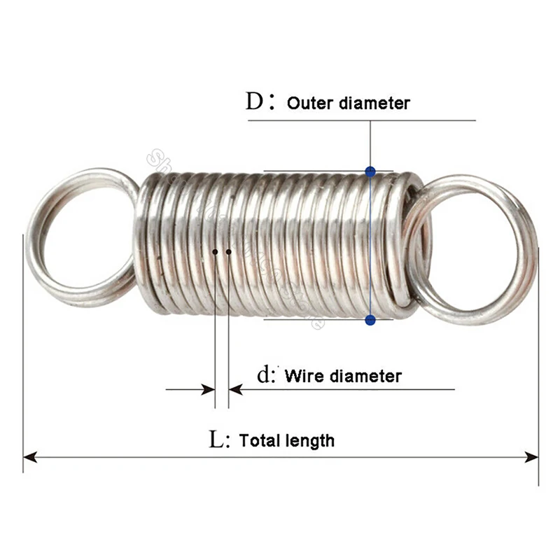 0.3mm Wire Dia OD3mm 304 Stainless Steel Dual End O Hook Extension Tension Spring Stretch Spring 10~300mm Length